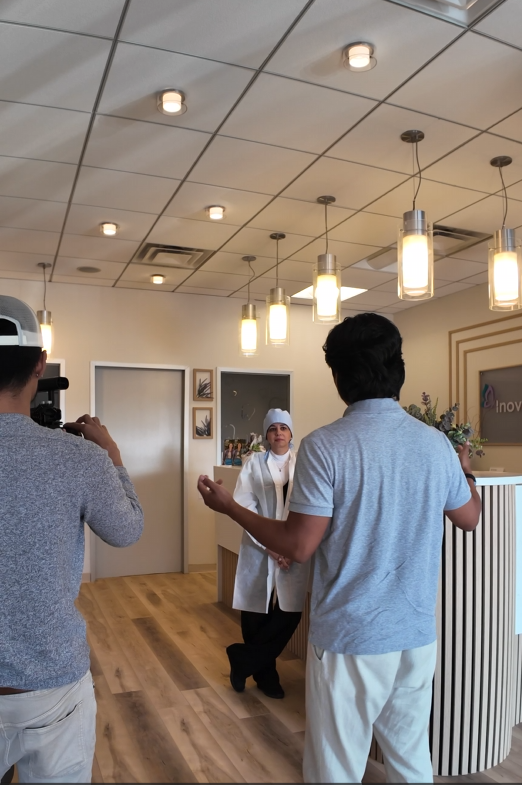 Filming an interview inside a dental office