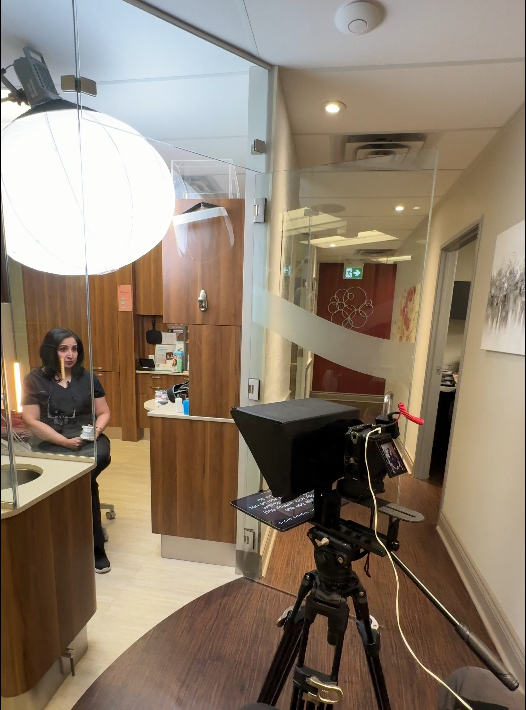 Dental office interview shoot with a teleprompter